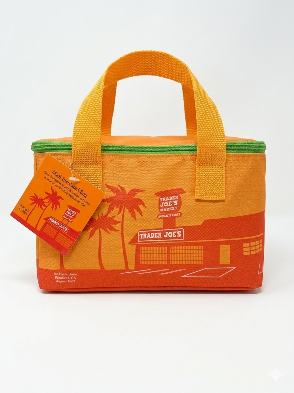 Trader Joe's Mini Insulated Bag Orange Pasadena 1967 Theme Small Cooler Tote NWT